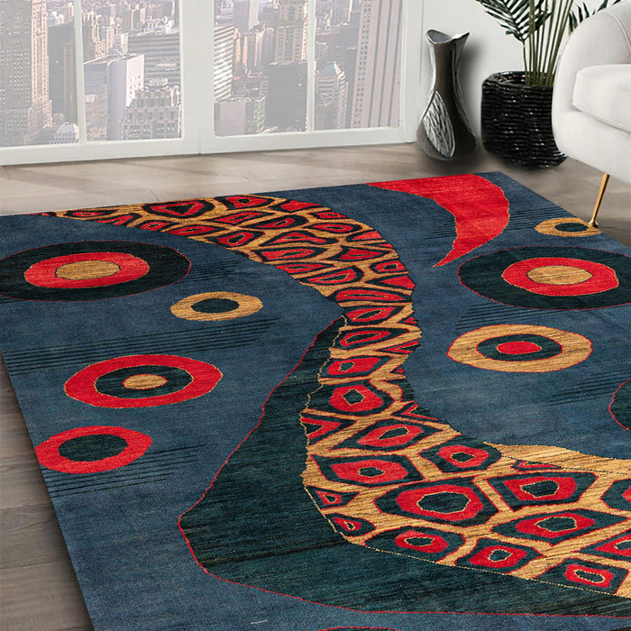 Machine Washable Abstract Vermilion Red Rug in a Family Room, wshabs4242