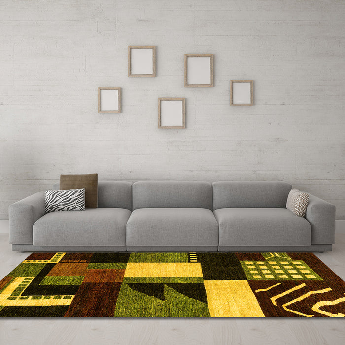 Machine Washable Oriental Yellow Modern Rug in a Living Room, wshabs4243yw