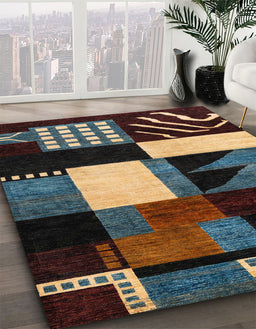 Abstract Red Oriental Rug in Family Room, abs4243