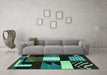 Machine Washable Oriental Turquoise Modern Area Rugs in a Living Room,, wshabs4243turq