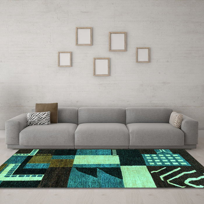 Machine Washable Oriental Turquoise Modern Area Rugs in a Living Room,, wshabs4243turq