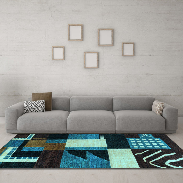 Machine Washable Oriental Light Blue Modern Rug in a Living Room, wshabs4243lblu