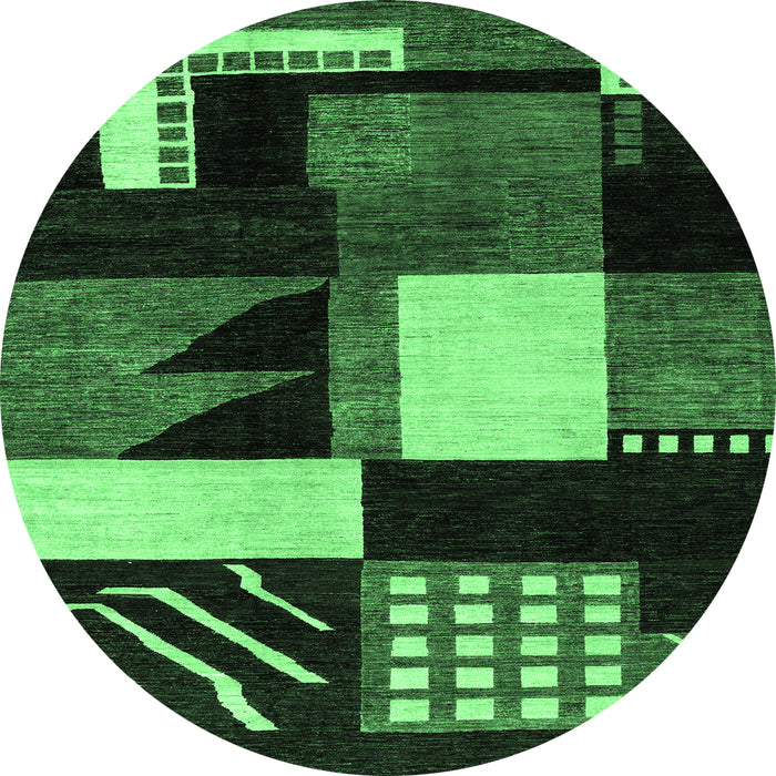 Round Machine Washable Oriental Emerald Green Modern Area Rugs, wshabs4243emgrn