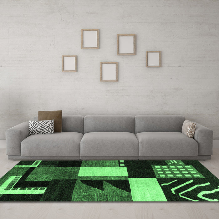 Machine Washable Oriental Emerald Green Modern Area Rugs in a Living Room,, wshabs4243emgrn
