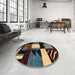 Round Machine Washable Abstract Night Red Rug in a Office, wshabs4243