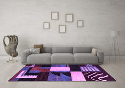 Machine Washable Oriental Purple Modern Area Rugs in a Living Room, wshabs4243pur
