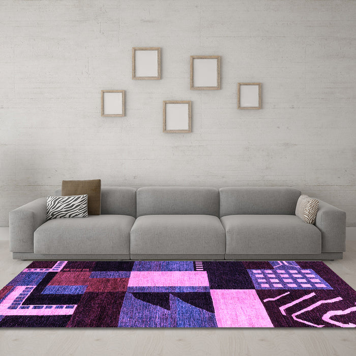 Machine Washable Oriental Purple Modern Area Rugs in a Living Room, wshabs4243pur