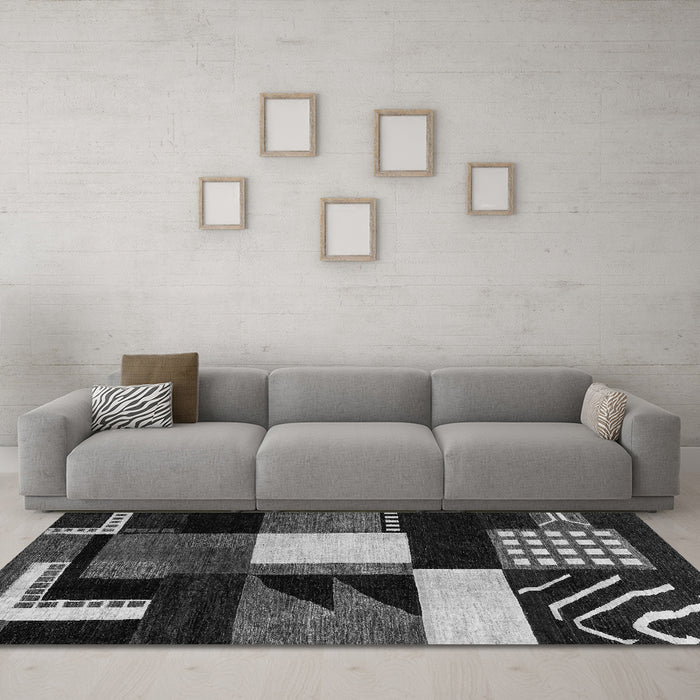 Machine Washable Oriental Gray Modern Rug in a Living Room,, wshabs4243gry