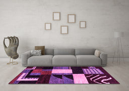 Machine Washable Oriental Pink Modern Rug in a Living Room, wshabs4243pnk