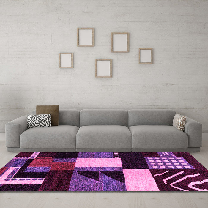 Machine Washable Oriental Pink Modern Rug in a Living Room, wshabs4243pnk