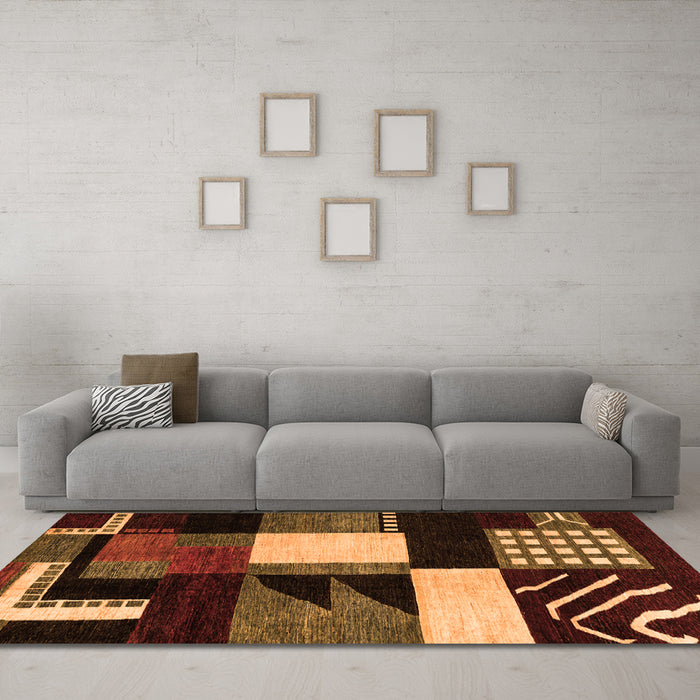 Machine Washable Oriental Orange Modern Area Rugs in a Living Room, wshabs4243org
