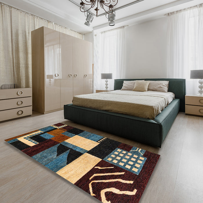 Machine Washable Abstract Night Red Rug in a Bedroom, wshabs4243