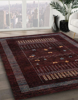 Abstract Coffee Brown Oriental Rug in Family Room, abs4244