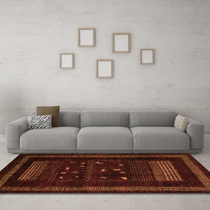 Machine Washable Oriental Orange Modern Area Rugs in a Living Room, wshabs4244org