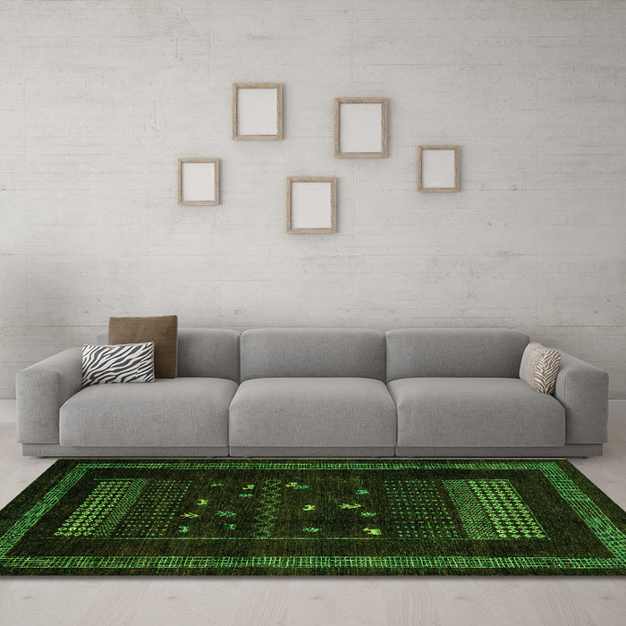 Machine Washable Oriental Green Modern Area Rugs in a Living Room,, wshabs4244grn