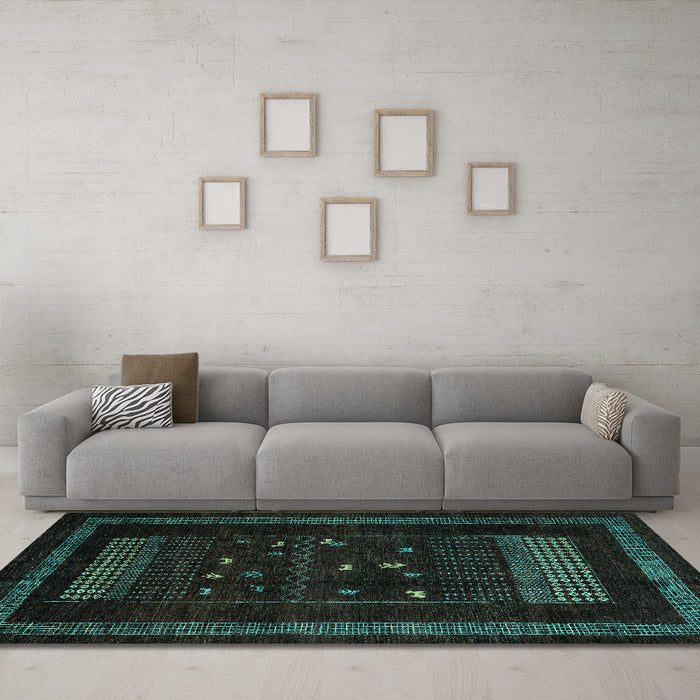 Machine Washable Oriental Turquoise Modern Area Rugs in a Living Room,, wshabs4244turq