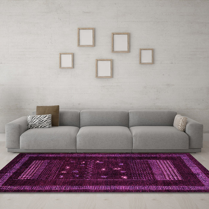 Machine Washable Oriental Pink Modern Rug in a Living Room, wshabs4244pnk