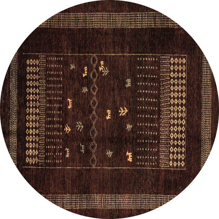 Round Machine Washable Oriental Brown Modern Rug, wshabs4244brn