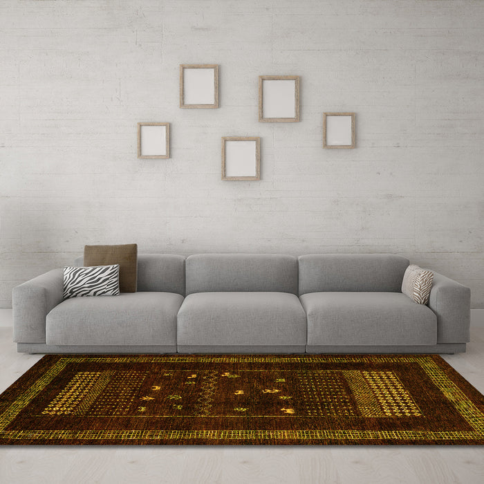 Machine Washable Oriental Yellow Modern Rug in a Living Room, wshabs4244yw