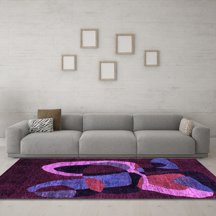 Machine Washable Oriental Purple Modern Area Rugs in a Living Room, wshabs4245pur