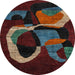 Round Machine Washable Abstract Red Rug, wshabs4245