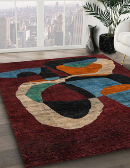 Abstract Red Oriental Rug in Family Room, abs4245
