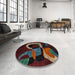 Round Abstract Red Oriental Rug in a Office, abs4245