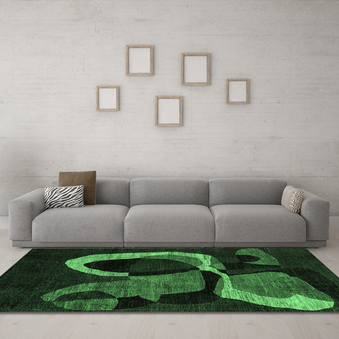 Machine Washable Oriental Emerald Green Modern Area Rugs in a Living Room,, wshabs4245emgrn