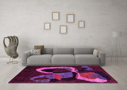 Machine Washable Oriental Pink Modern Rug in a Living Room, wshabs4245pnk