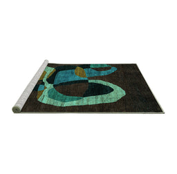 Sideview of Machine Washable Oriental Turquoise Modern Area Rugs, wshabs4245turq