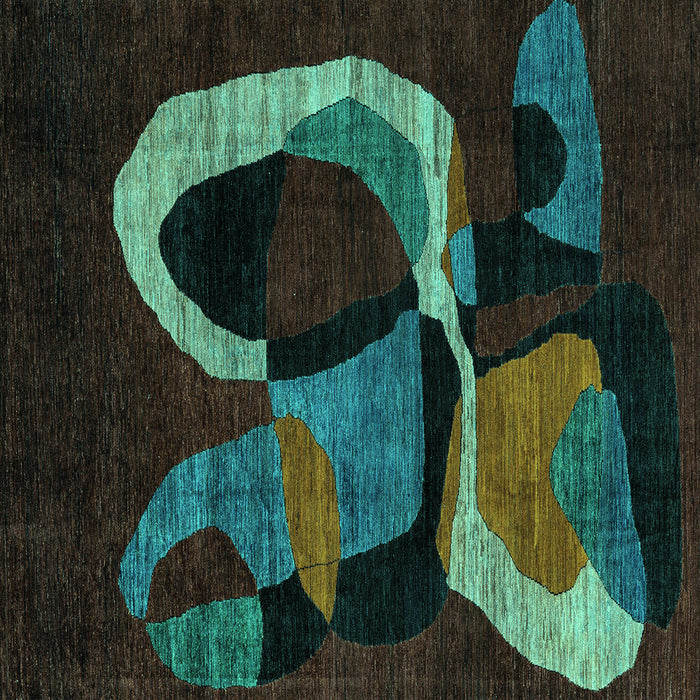 Square Machine Washable Oriental Turquoise Modern Area Rugs, wshabs4245turq