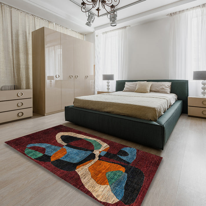 Machine Washable Abstract Red Rug in a Bedroom, wshabs4245