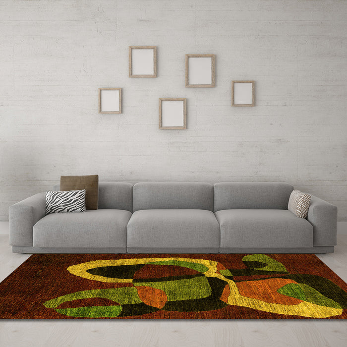 Machine Washable Oriental Yellow Modern Rug in a Living Room, wshabs4245yw