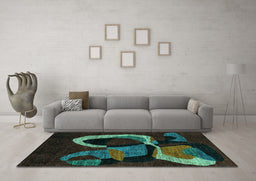 Machine Washable Oriental Turquoise Modern Area Rugs in a Living Room,, wshabs4245turq