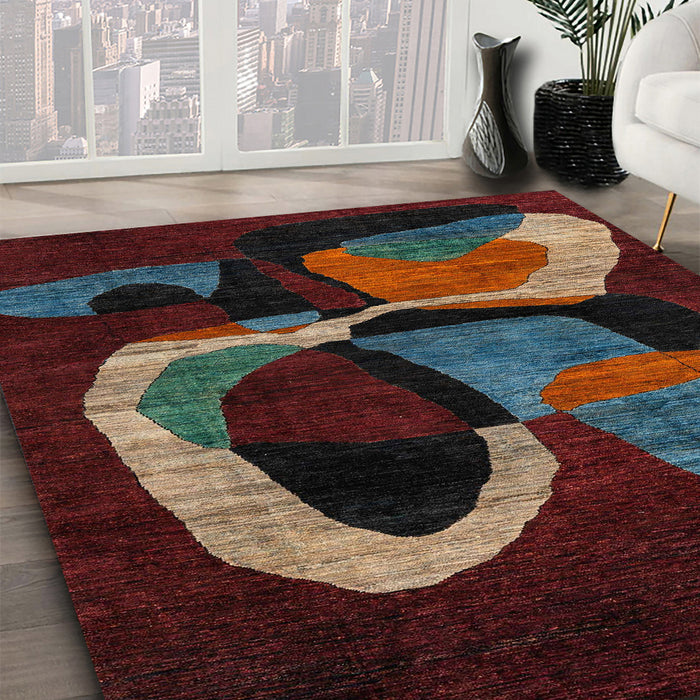 Machine Washable Abstract Red Rug in a Family Room, wshabs4245