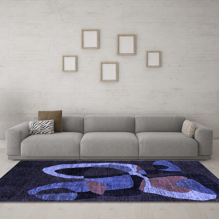 Machine Washable Oriental Blue Modern Rug in a Living Room, wshabs4245blu