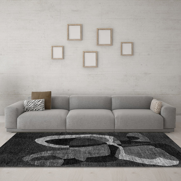 Machine Washable Oriental Gray Modern Rug in a Living Room,, wshabs4245gry
