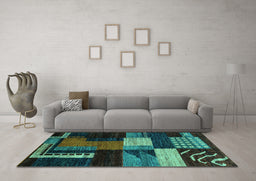 Machine Washable Oriental Turquoise Modern Area Rugs in a Living Room,, wshabs4246turq