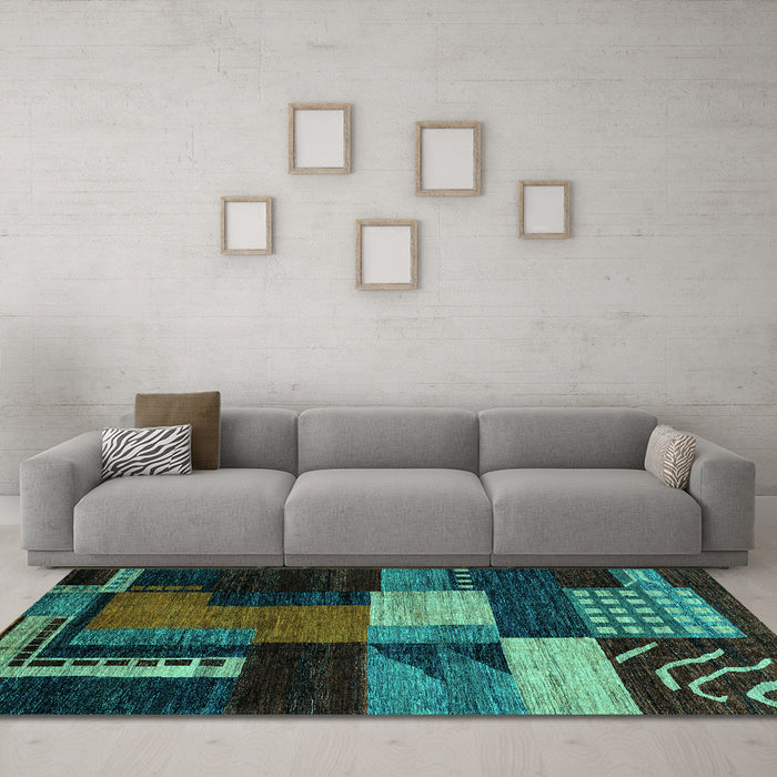 Machine Washable Oriental Turquoise Modern Area Rugs in a Living Room,, wshabs4246turq