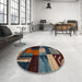 Round Machine Washable Abstract Night Red Rug in a Office, wshabs4246