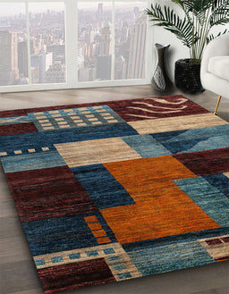 Abstract Red Oriental Rug in Family Room, abs4246