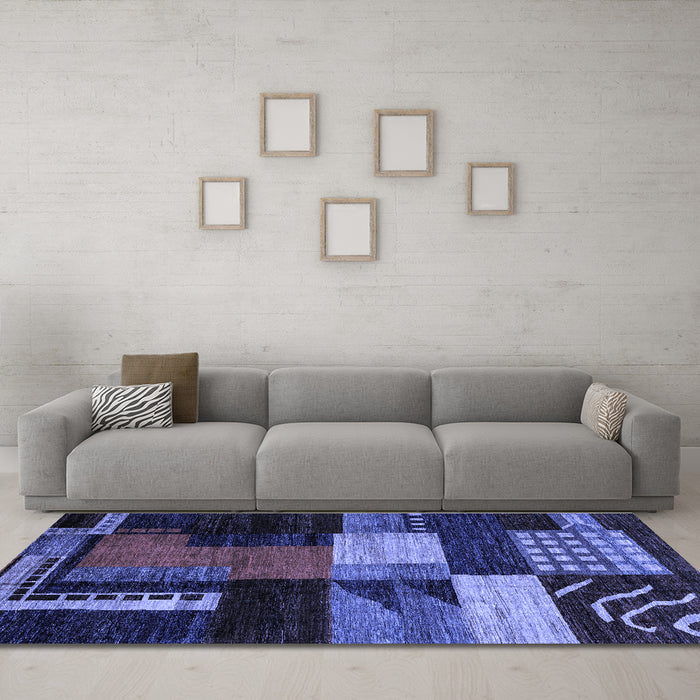 Machine Washable Oriental Blue Modern Rug in a Living Room, wshabs4246blu