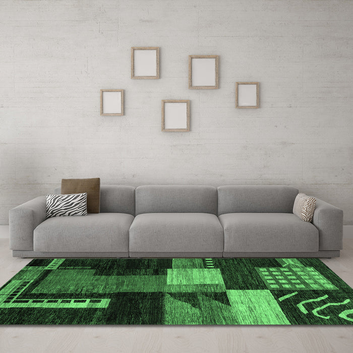 Machine Washable Oriental Emerald Green Modern Area Rugs in a Living Room,, wshabs4246emgrn