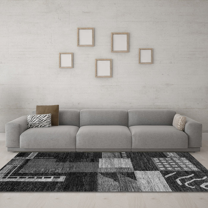Machine Washable Oriental Gray Modern Rug in a Living Room,, wshabs4246gry