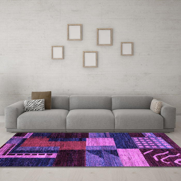 Machine Washable Oriental Purple Modern Area Rugs in a Living Room, wshabs4246pur