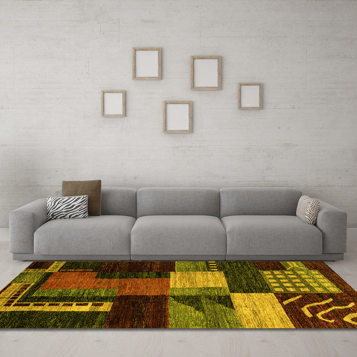 Machine Washable Oriental Yellow Modern Rug in a Living Room, wshabs4246yw