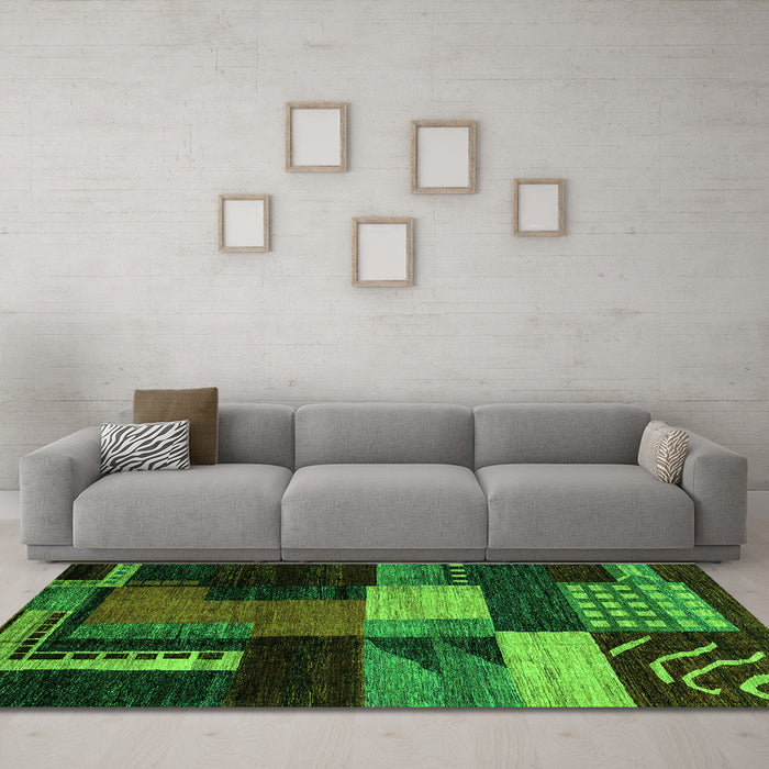 Machine Washable Oriental Green Modern Area Rugs in a Living Room,, wshabs4246grn