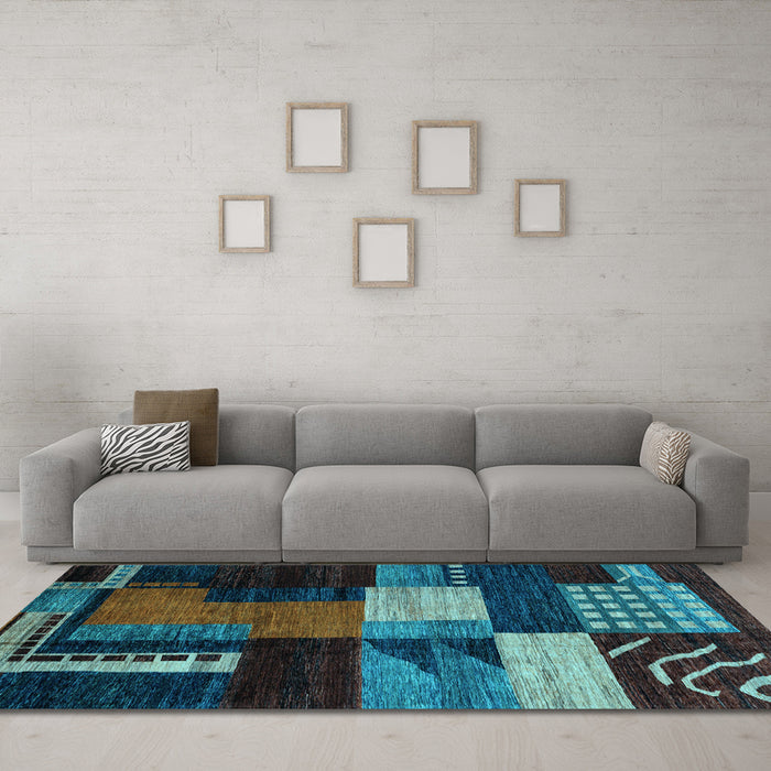 Machine Washable Oriental Light Blue Modern Rug in a Living Room, wshabs4246lblu