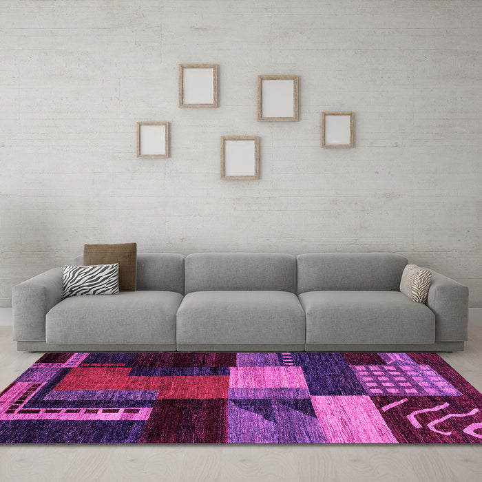 Machine Washable Oriental Pink Modern Rug in a Living Room, wshabs4246pnk
