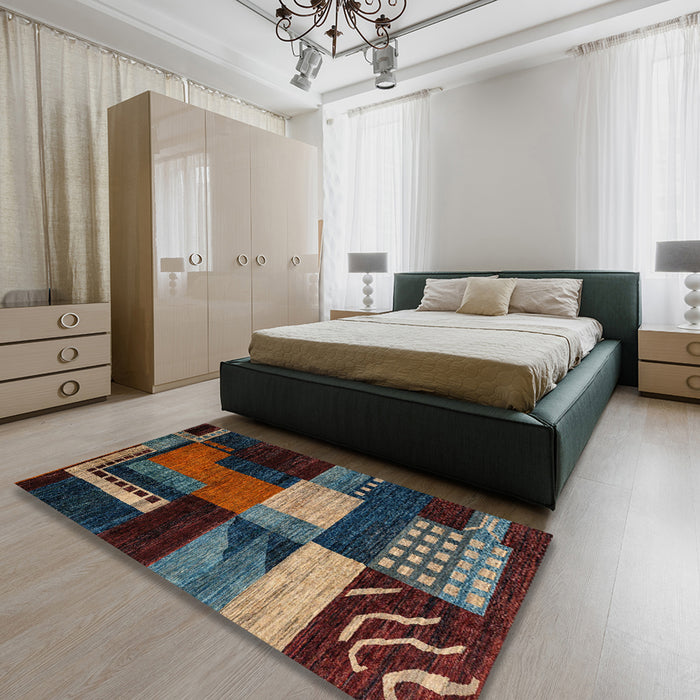Abstract Red Oriental Rug in a Bedroom, abs4246